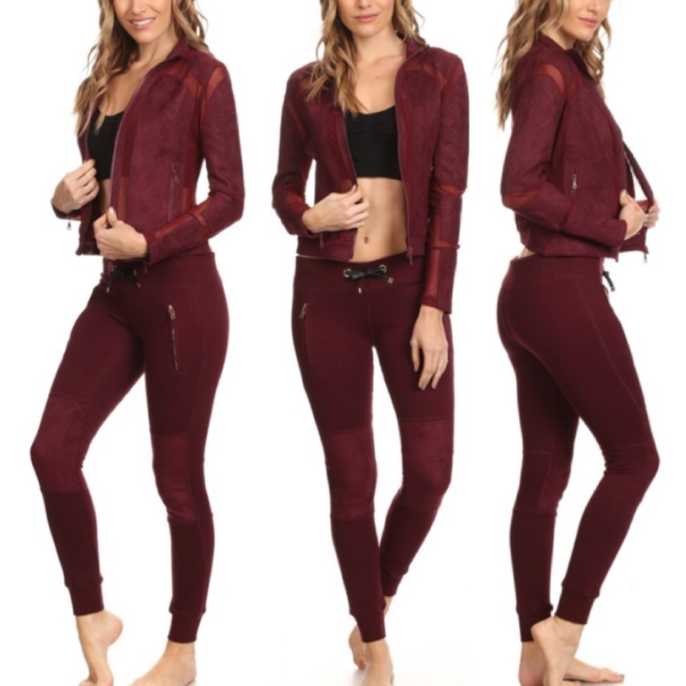 Electric Yoga Burgundy Mesh & Suede Jacket & pant set I paid $115